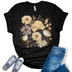 Style: Add some sunshine to your wardrobe with our stylish flower shirts for women! These graphic tees for women are the perfect blend of style and comfort and are sure to add some fun and fashion to your attire. Quality: Our nature lover tops for women are designed and printed with love in the USA. We use high-quality inks on our premium Bella Canvas unisex sunflower tshirt for a bold and stylish look. Fabric: Our womens tops are crafted with a premium blend of 100% Airlume combed and ring-spun cotton, this Bella Canvas unisex t-shirt is incredibly soft, lightweight, and breathable. Perfect Fit: Our womens summer tops come in a variety of sizes, such as sunflower shirts for women plus size, so you can find the perfect fit! We have sizes from XS - 4XL so everyone in the family can join in Aesthetic Shirts Vintage, Sunflower Tshirt, Graphic Tees For Women, Graphic Print Shirt, Shirts Vintage, Aesthetic Shirts, Cottagecore Aesthetic, Womens Tops Summer, Print Graphic