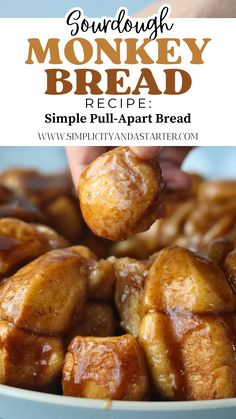 monkey bread recipe in a bowl with text overlay