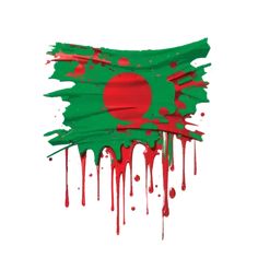 the flag of bangladesh is dripping with red and green paint on it's surface