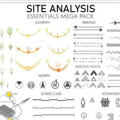 Site Analysis Symbols, Architecture Site Analysis, Architecture Symbols, Architecture Drawing Presentation, Architecture Blueprints, Architecture Design Process