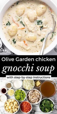 an image of chicken gnocchi soup with step by step instructions