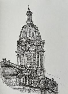 Architecture Sketch, Urban Landscape, Drawing Reference, Drawing Sketches, Cityscape, Sketch, Pen, Architecture