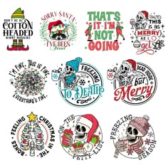 six different christmas stickers on a white background