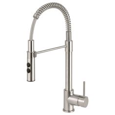 a stainless steel faucet with a pull out sprayer