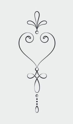 a black and white drawing of a heart with swirls on it's side