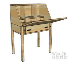 a drawing of a desk with drawers on the top and bottom drawer at the bottom