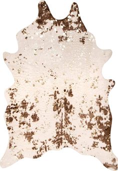 a brown and white cowhide rug on a white background