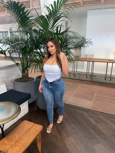 Everyday staples 💙 #YMI - STYLE: P89870N COLOR: RIPS + POTASSIUM 2800N Cute Mexican Jeans, Strapless Jumpsuit, Ankle Jeans, Cute Woman, Cute Everyday Outfits, Casual Summer Outfits, Jeans For Sale, Stretch Denim, Everyday Outfits