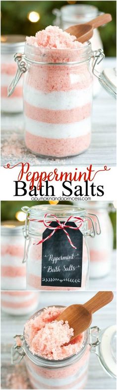 the ingredients for peppermint bath salts in a jar