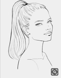 a drawing of a woman's face with her hair pulled back and ponytailed