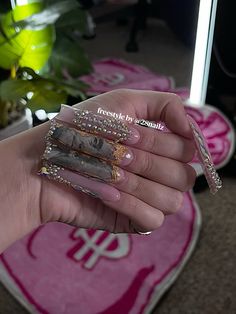 Money Nails, Long Square Nails, Pretty Gel Nails, Hairdos For Curly Hair, Acrylic Nails Coffin