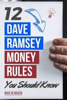 a person holding up a sign with the words 12 dave ramsay money rules written on it