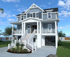 this is an artist's rendering of a two story house with porches and balconies