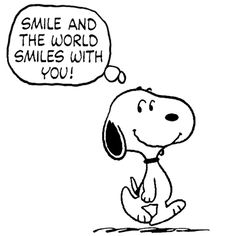 a cartoon dog with a thought bubble saying, smile and the world smiles with you