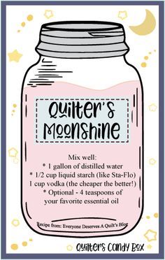 a pink mason jar with the words quilter's moonshine written on it