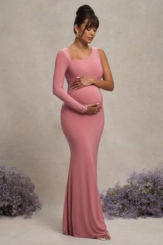 Blush Pink Maxi Dress, Bodycon Maxi Dress, Black Tie Gala, Maternity Style, Party Dress Long Sleeve, Pink Maxi, Bodycon Maxi Dresses, Bridesmaid Outfit, Asymmetrical Neckline