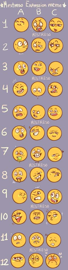 an image of different emoticions and numbers on a purple background with white writing