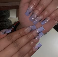 90s Nails Acrylic Black Women, Cute Lavender Nails, Design Acrylics, Bb Nails, Nail Vinyls, Nail Stencils, 90s Design, Lavender Nails, French Acrylic Nails