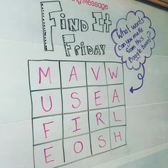 a white board with writing on it that says find friday and draw a crossword puzzle