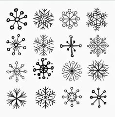 a collection of snowflakes in black and white