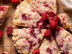 raspberry scones on a cooling rack with butter