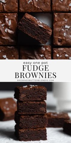 chocolate fudge brownies stacked on top of each other