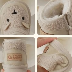 Cartoon Bear Kids Snow Boots - Momorii Warm Winter Booties With Round Toe, Cute Outdoor Boots With Round Toe, Winter Booties With Plush Lining And Round Toe, Cute Winter Outdoor Boots, Cute Winter Boots For Outdoor, Cute Outdoor Winter Boots, Cute Outdoor Boots For Winter, Cute White Winter Booties, Newborn Shoes