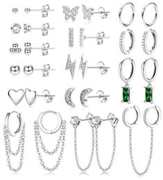 PRICES MAY VARY. 💕【EARRINGS FOR WOMEN MULTIPACK】--One order includes 9 pairs stud earrings,2 pairs hoop earrings, 5 pcs dangle hoop earrings, and 1 Pair chain earring sets for multiple piercing. We carefully select each pair of earrings to ensure you will get the best quality stud earrings and hoops. 💕【14K GOLD EARRING SET】--The gold studs earring hoop set is 14k gold plated, Advanced plating process with 316L stainless steel post pin+environmentally friendly alloy+soft copper, rust-free,nicke Gold Earring Set, Chain Hoop Earrings, Silver Gold Earrings, Minimalist Chain, Cute Jewellery, Cartilage Earrings Stud, Heart Butterfly, Dainty Hoop Earrings, Mens Earrings Hoop