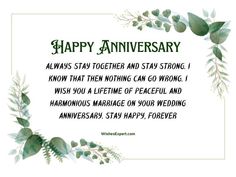 a wedding anniversary card with leaves and flowers on it, says happy anniversary always stay together and stay strong i know that nothing can go wrong