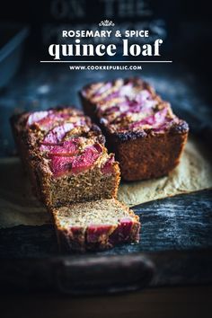 sliced loaf of raspberry and spice quince loaf