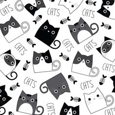 black and white cats with the word cats on it's face seamless background