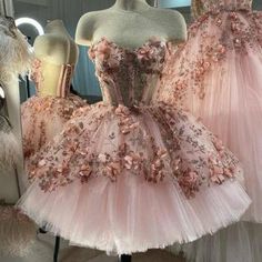 Dresses With 3d Flowers, Baby Pink Prom Dresses, Knee Length Evening Dress, Knee Length Prom Dress, Sweetheart Homecoming Dress, Tulle Balls, Sparkly Prom Dresses, Pretty Quinceanera Dresses, Floral Prom Dresses