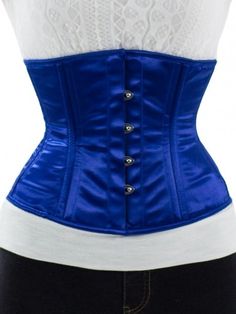 Double Steel Boned Underbust Corset in Satin (CS-411) Fitted Blue Satin Corset Dress, Blue Fitted Satin Corset Dress, Fitted Strapless Satin Corset Dress, Fitted Corset With Medium Bust Support For Shapewear, Fitted Corset With Medium Bust Support, Fitted Shapewear Corset With Medium Bust Support, Blue Fitted Underbust Corset Dress, Fitted Satin Underbust Corset Dress, Satin Corset Belt With Boned Bodice