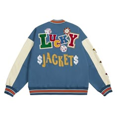 This unisex Poker Lucky Varsity Jacket is a long-lasting garment suitable for everyday use. It has a relaxed fit with embroidery on the front and back. Greek Designs, Streetwear Jackets, Streetwear Mode, Casual Design, 가을 패션, Baseball Jacket, Jacket Sale, Comfortable Outfits