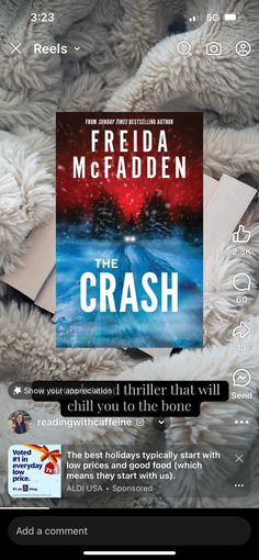 the book cover for the crash by freida mcfaddenn on an iphone