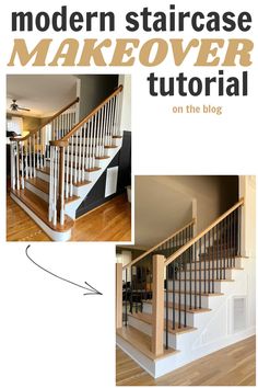 an image of stairs with the text modern staircase makeover on the blog