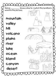 the mountain valley worksheet is shown in black and white, with words on it