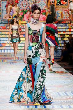 Dolce And Gabbana Fashion Show, Patchwork Fashion, Casual Day Dresses, Milano Fashion Week, Runway Dresses, Dolce E Gabbana, Patchwork Dress, Dolce & Gabbana, Dance Outfits