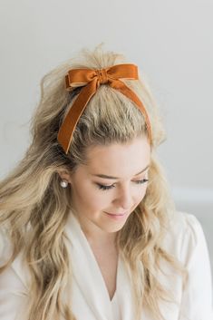 Dainty velvet hair bow for women or children. This bow is considered a "stacked" bow and features beautiful ribbon tails. It's the perfect accessory to add a little luxe and refined classic style to any outfit. Available in short and long length options. This bow is secured on a 3" barrette. Approximate bow measurements:Short: 5.25" wide x 5.25" longLong: 5.25" wide x 9" long *Please note these bows are handcrafted and therefore vary slightly in size and look. Measurements are approximate.**Any Short Bow, Velvet Hair Bow, Satin Ribbon Bow, Bow Shorts, Orange Velvet, Velvet Hair, Bow Accessories, French Barrette, Fabric Bows