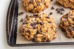 cookies with chocolate chips and coconut flakes on a baking sheet