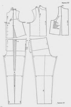 the front and back view of a women's dress pattern, with measurements for each piece