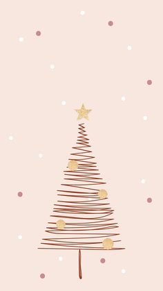 a christmas tree on a pink background with gold stars and confetti around it