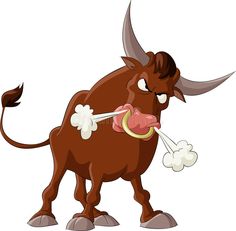 an angry bull eating something with its tongue and tail, on a white background clipart