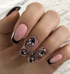 Nails Ideas Short Square, Nails Ideas Short, Square Nails Art, Butterfly Nail Designs, Nails Summer Nails, Nails Beautiful, Butterfly Nail Art, Short Square Nails, Cute Acrylic Nail Designs