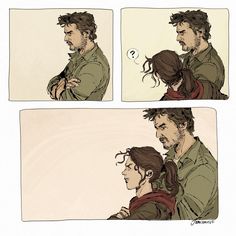 a comic strip with two people talking to each other and one man holding the woman's head