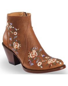 Shyanne Boots, Embroidered Boots, Western Boots Women, Leather Floral, Rounded Toe Boots, Heel Caps, Rubber Heels, Short Boots, Cowgirl Boots