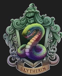 the slythern crest with a snake on it