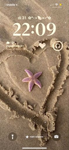 a starfish in the sand next to a heart shaped sign that reads 2 009