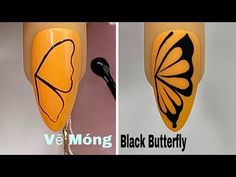 Easy Nail Art Butterfly, Drawing Nail Art Design, Nail Paint Art Designs, Line Flower Nail Art, How To Draw Butterfly Nail Art, Butterfly Drawing On Nails, Butterfly Drawing Nail Art, Butterfly Drawing Nails, How To Draw Butterflies On Nails