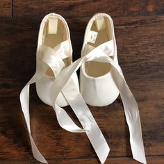 Macy’s White- Ballet Infant Shoes With Ribbon Ties. Perfect For A Baptism. Never Worn But There Is Yellowing On The Inside Of The Shoe. Baptism Booties With Soft Sole And Round Toe, White Ballet Slippers, Black Toddler Shoes, Shoes With Ribbon, Macys Shoes, Toddler Nike Shoes, Girls Ballet Flats, Metallic Ballet Flats, Pink Nike Shoes